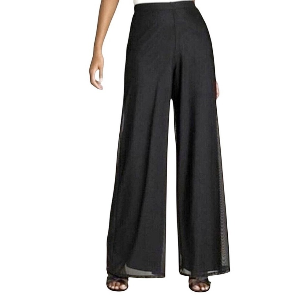 Tadashi Shoji Seaton Chiffon Panel Pant Black Sheer Overlay Elegant Womens 10